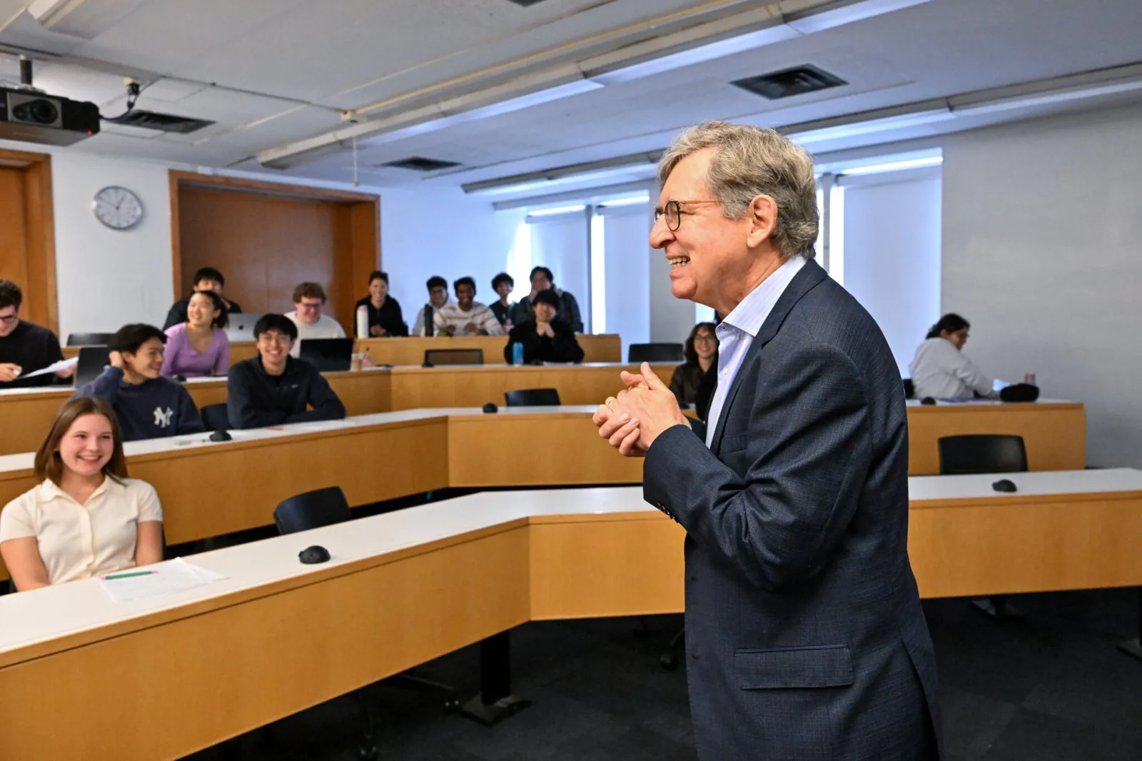 Michael Woodford addressing his economics class at Columbia on the day of the announcement